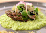 Crémeux d'asperges vertes aux huitres et wasabi