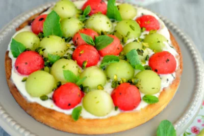 Tarte à la menthe, melon vert et pastèque