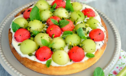 Tarte à la menthe, melon vert et pastèque