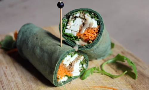 Recette de Wrap à la spiruline, carotte et feta !