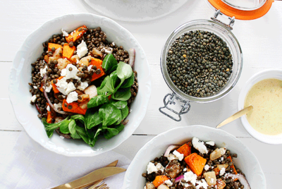 Recette de la Salade de lentilles aux poires, courges rôties